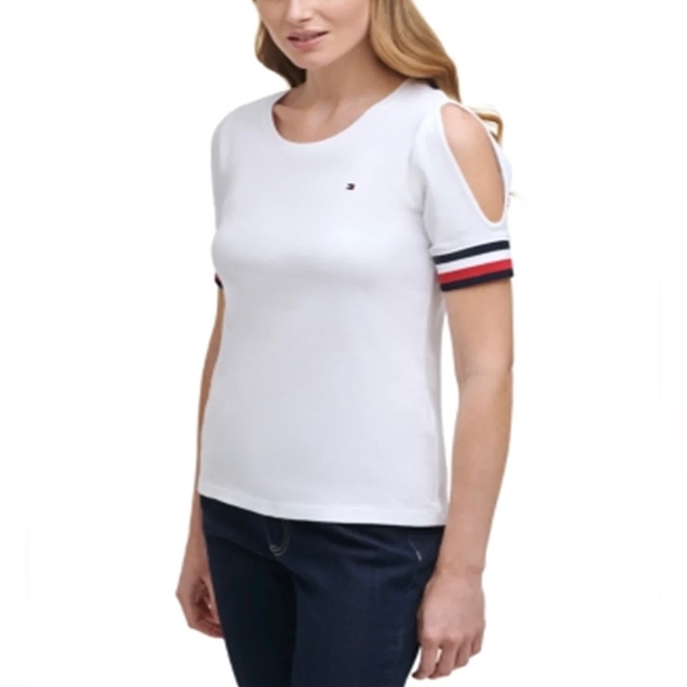 Tommy Hilfiger 100% Cotton Cold Shoulder Soft Lightweight Knit T-Shirt Size L